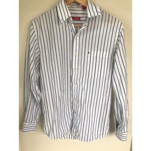 Men’s small Izod blue / white striped button down